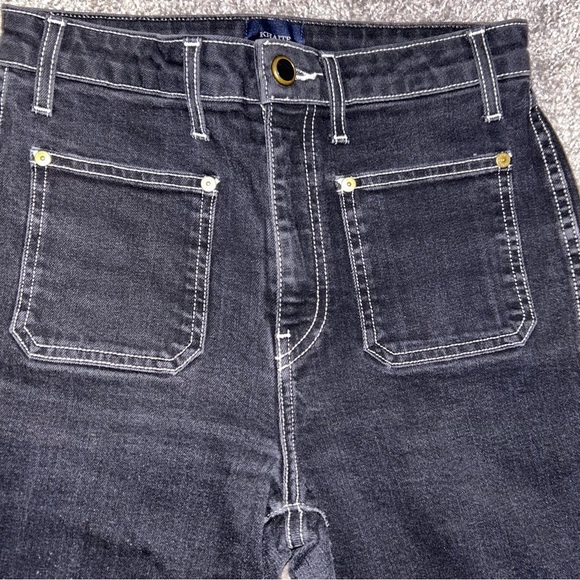 Khaite Raquel High Rise Patch Pocket Flare Cropped Jeans - Black w/ White Stitch - Picture 4 of 7